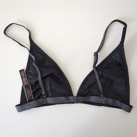 Victoria's Secret Black Sequin Triangle Bra Black Size Small Sexy Unwired Fancy - Picture 2 of 3
